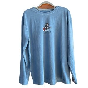 Life is Good blue snow man with shovel(guitar) long sleeve size large
